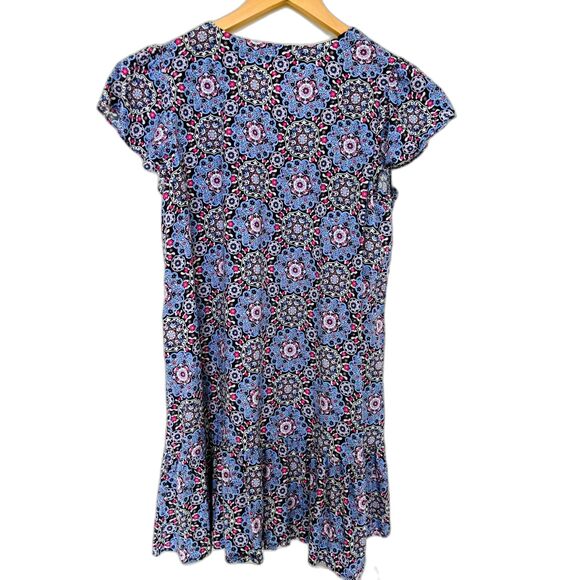 Women's LOFT Blue Medallion Print V Neck Button Front Dress Size S - Picture 2 of 5